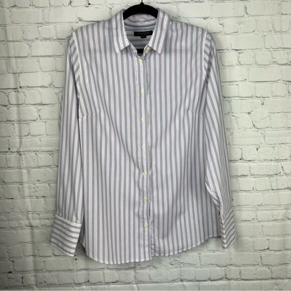 Banana Republic Womens Long Sleeve Button Up Riley Shirt Size 14 Pink Striped - Picture 1 of 5